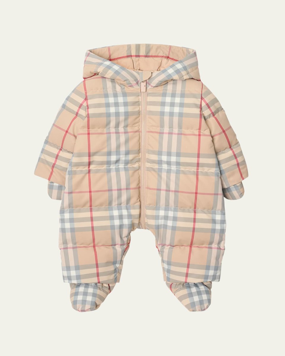 Kid's Robinson Check Hooded Down Puffer Suit, Size Newborn-6